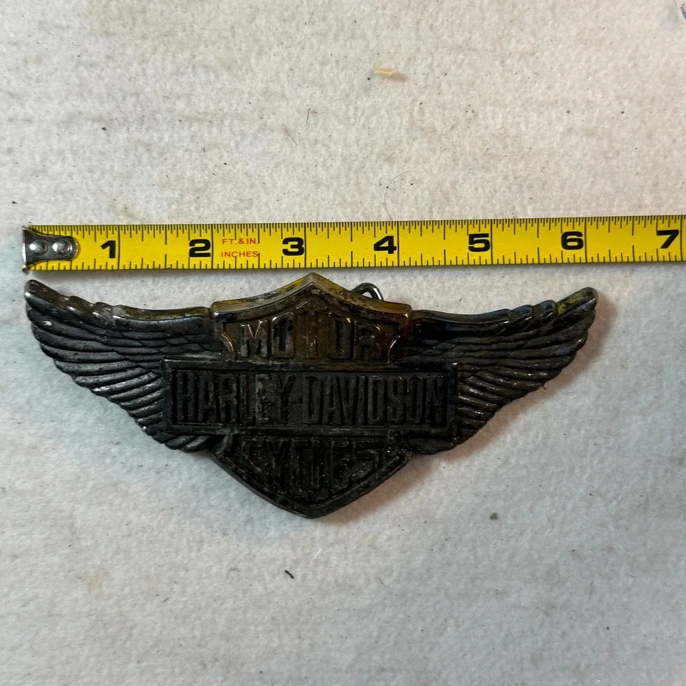 Harley-Davidson 80s Belt Buckle Winged Bar Shield Black Vintage Bikercore Moto